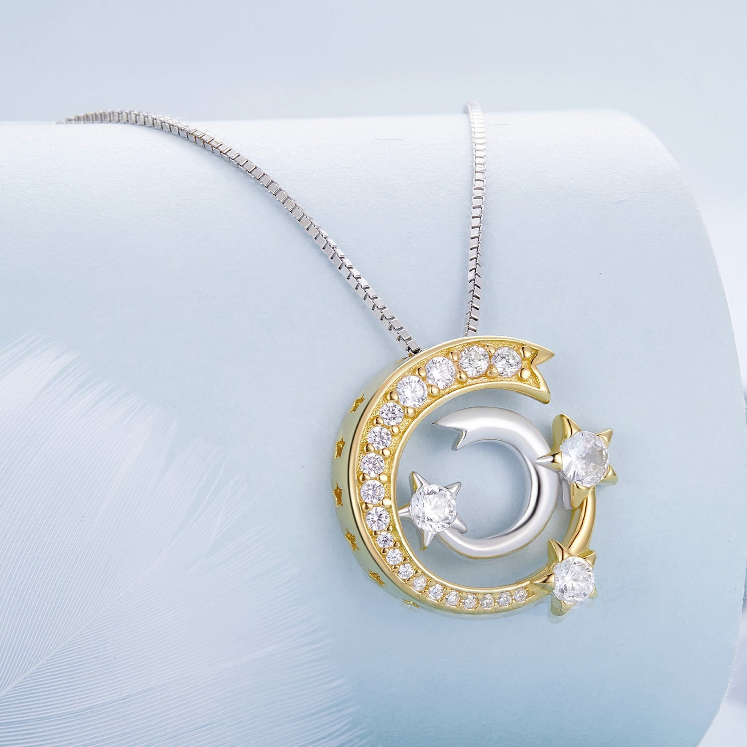925 Sterling Silver Necklace with Pavé Setting CZ & Plated Gold - 400mm Length
