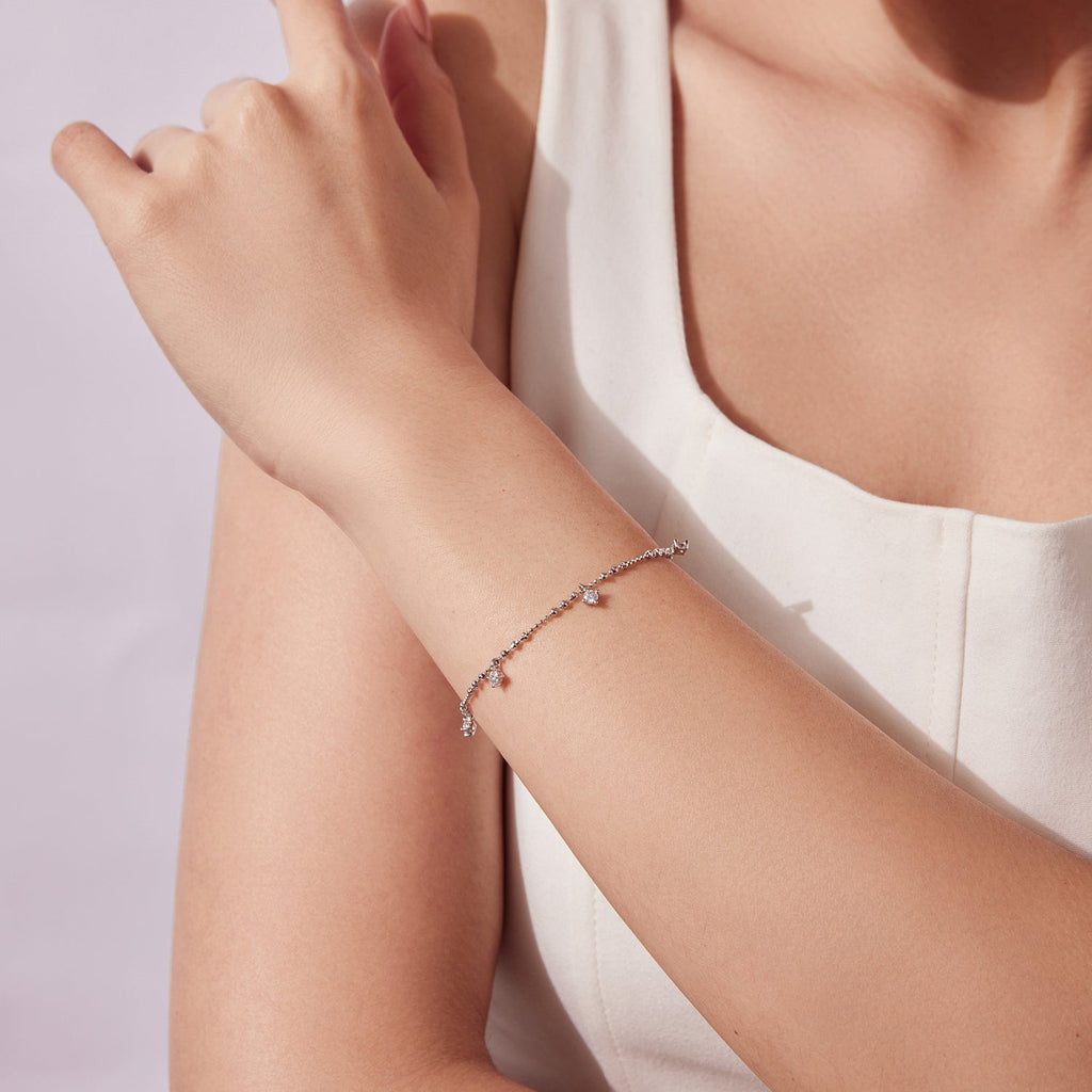 925 Sterling Silver & Moissanite Bracelet for Women - 15+6cm, Plated White Gold