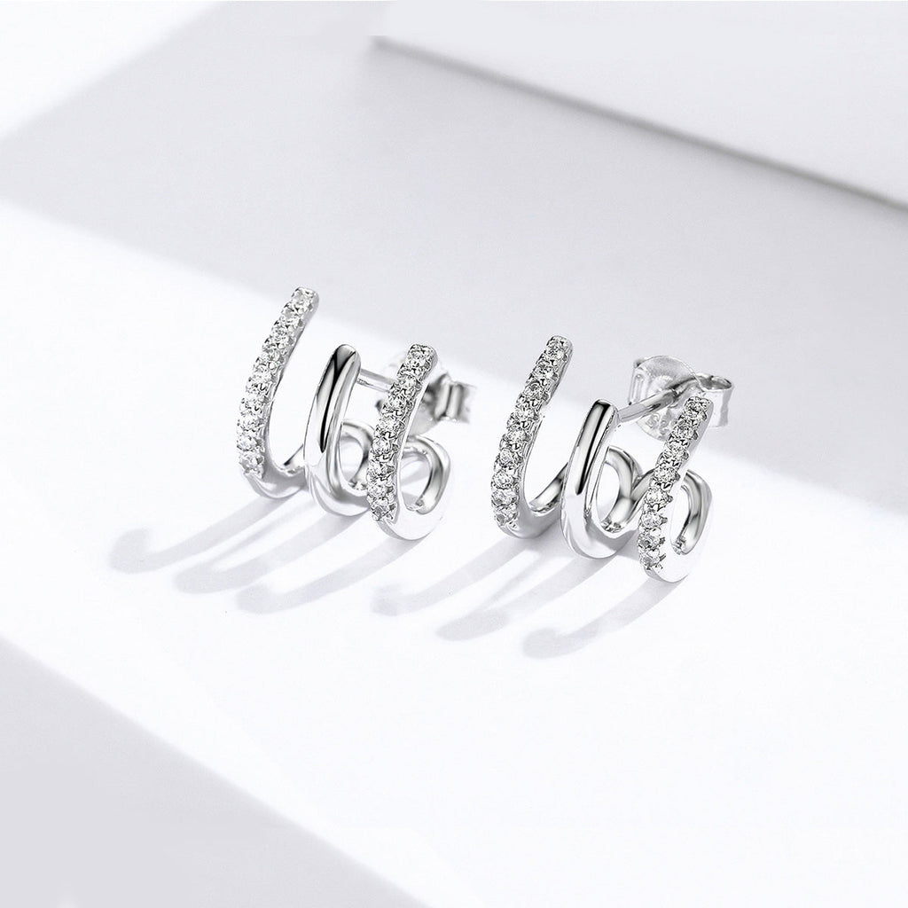 S925 Sterling Silver Platinum Plated Pavé Setting CZ Earrings