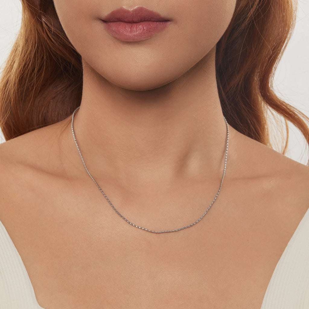 925 Sterling Silver White Gold Plated 40+5cm Necklace for Women