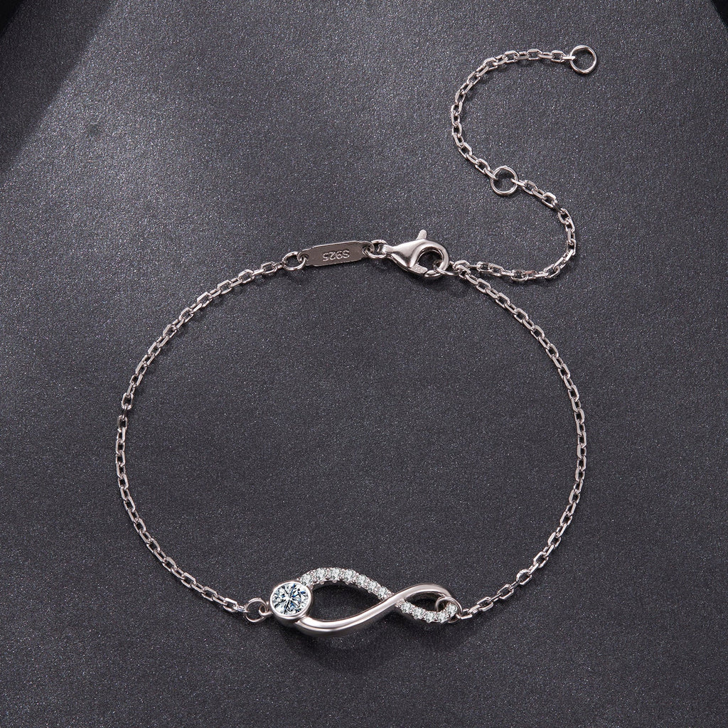 925 Sterling Silver Moissanite Pavé Bracelet for Women - 21cm, White Gold Plated, CZ
