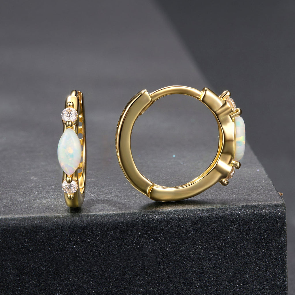 925 Sterling Silver Moissanite and Opal White Gold Plated Earrings for Women