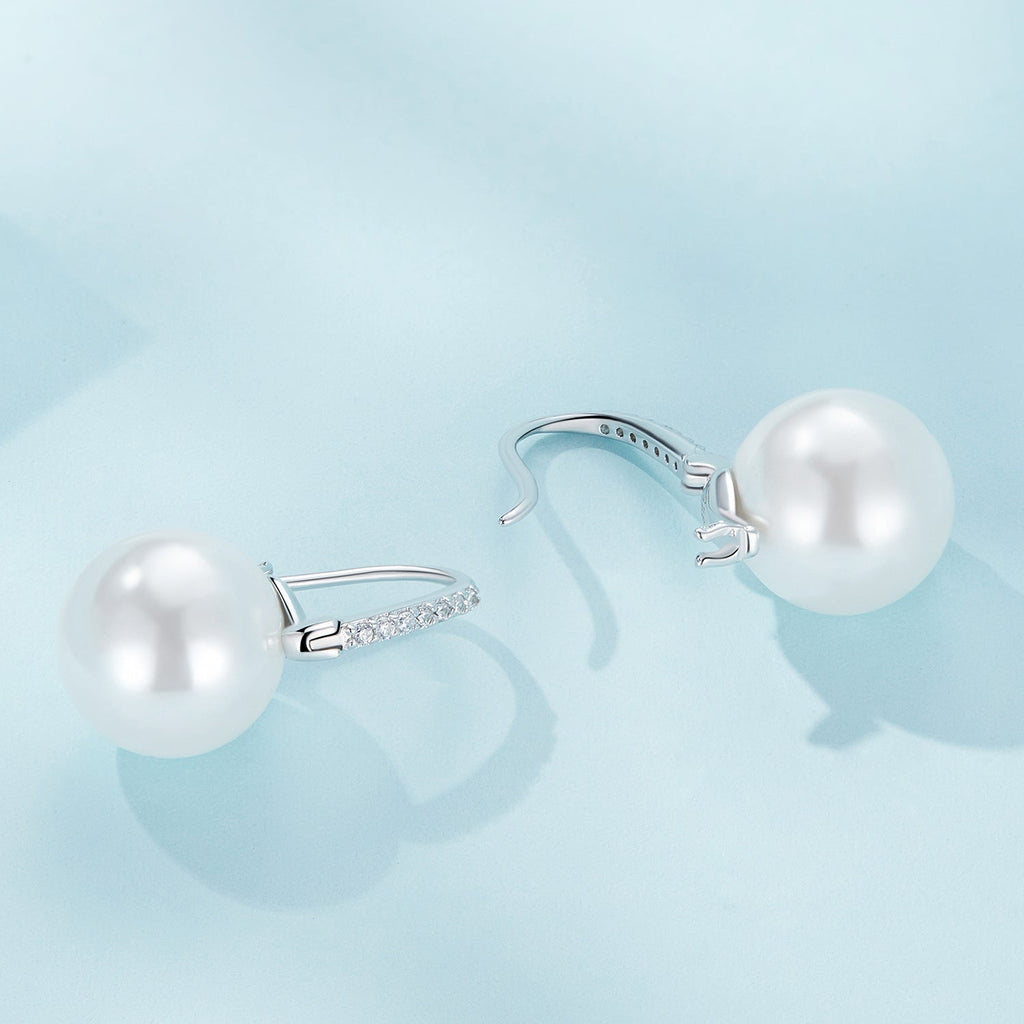 925 Sterling Silver Earrings with Quality Shell Pearl and CZ, 21*11mm, for Women