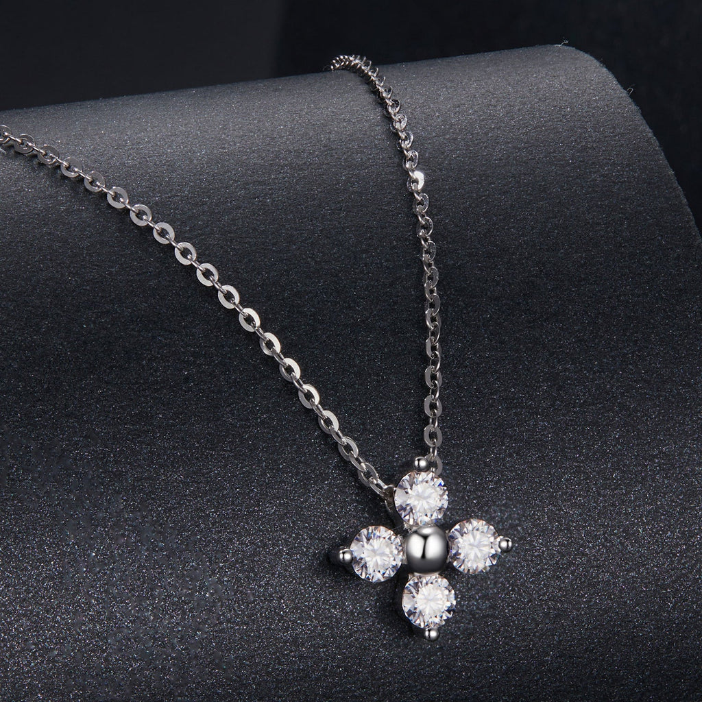 925 Sterling Silver & White Gold Plated Moissanite Necklace 40+5cm for Women