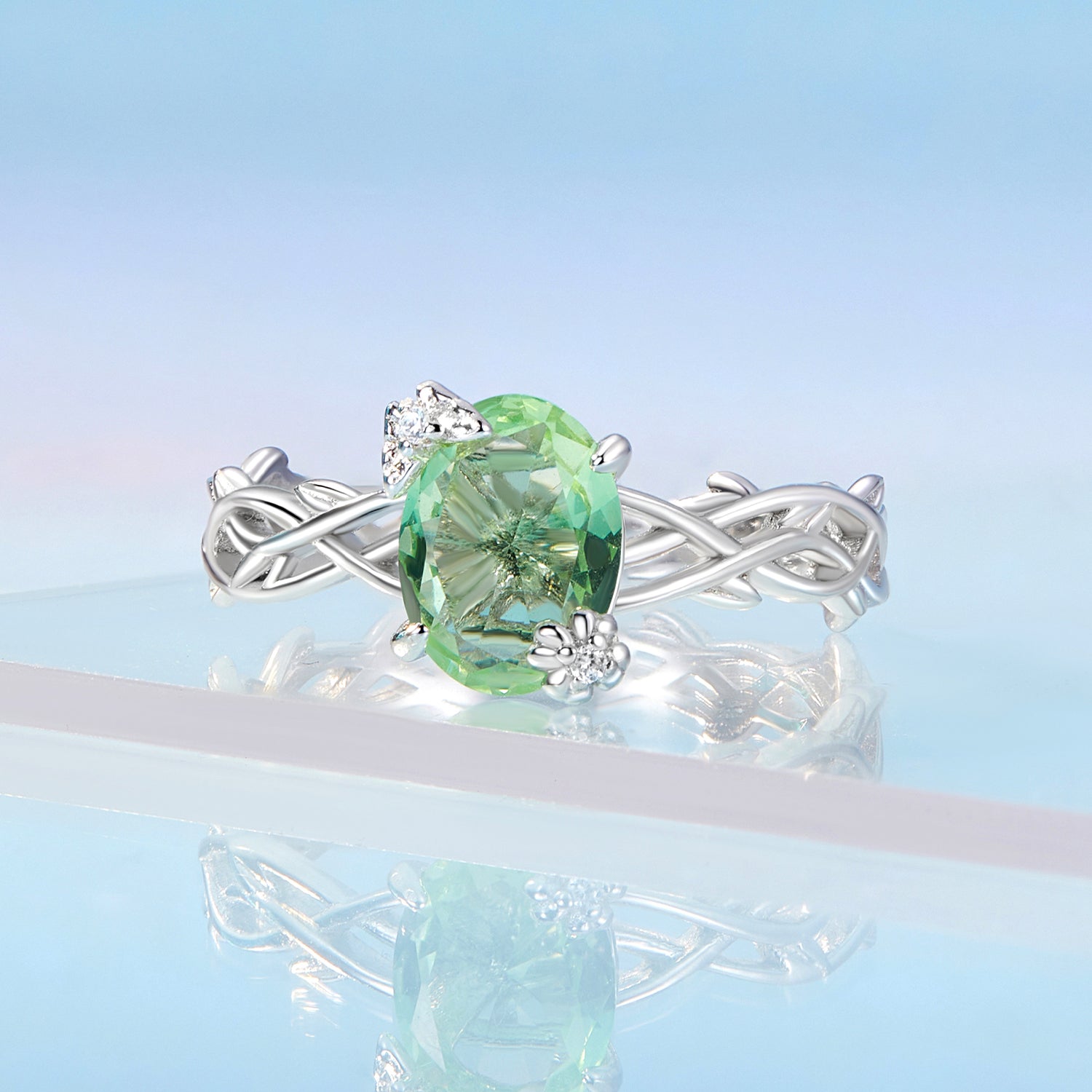 925 Sterling Silver Synthetic Spinel 3.8mm Ring for Women Size 7