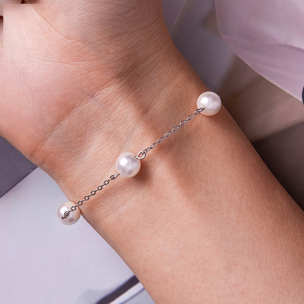 925 Sterling Silver Adjustable Pearl Bracelet for Women