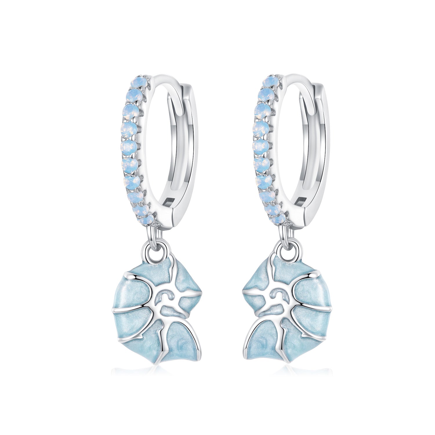 925 Sterling Silver Earrings with Nano Opal Stone and Enamel - 22x8mm
