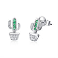925 Sterling Silver Earrings with CZ - 1.0*0.6cm, Plated Platinum, Pavé Setting for Women