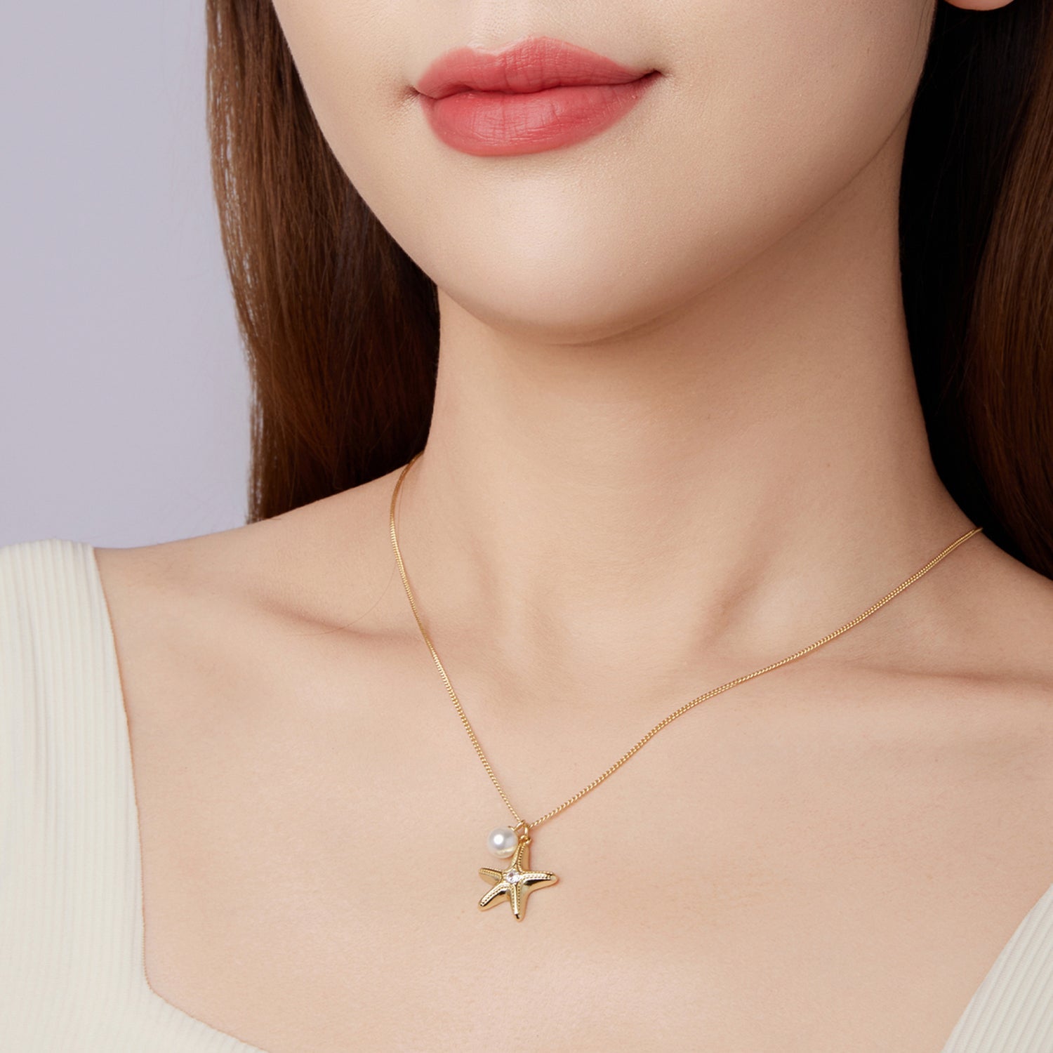 925 Sterling Silver Necklace with Gold Plating, 40+5cm, Featuring Synthetic Pearl & CZ for Women