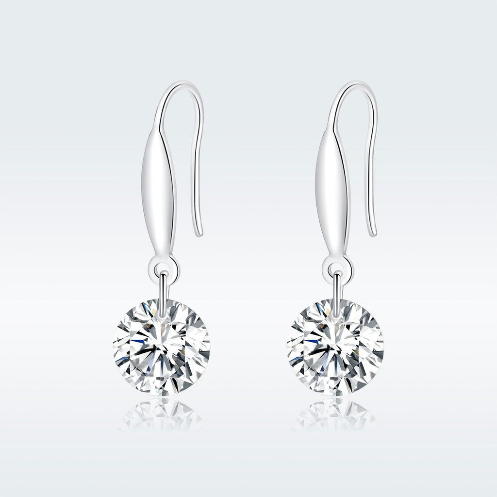 S925 Sterling Silver Earrings 2.6x0.8cm Plated Platinum with Pavé Setting CZ for Women