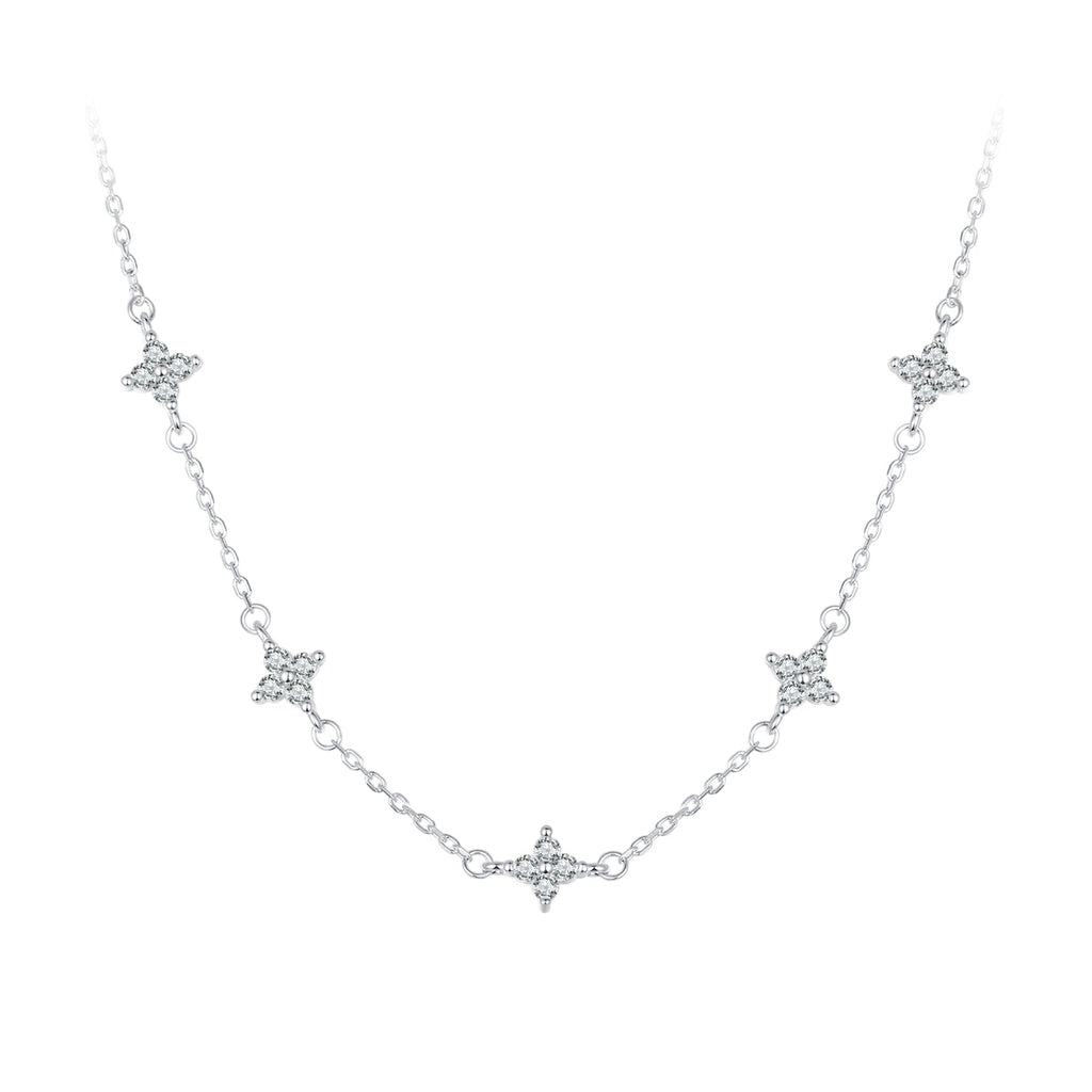 925 Sterling Silver Pave Setting CZ Necklace with White Gold Plating 400mm for Women