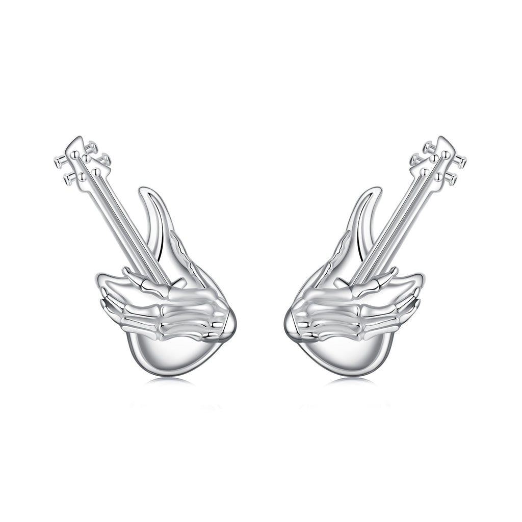 925 Sterling Silver Earrings for Women with White Gold Plating, Size 1.5x0.6cm