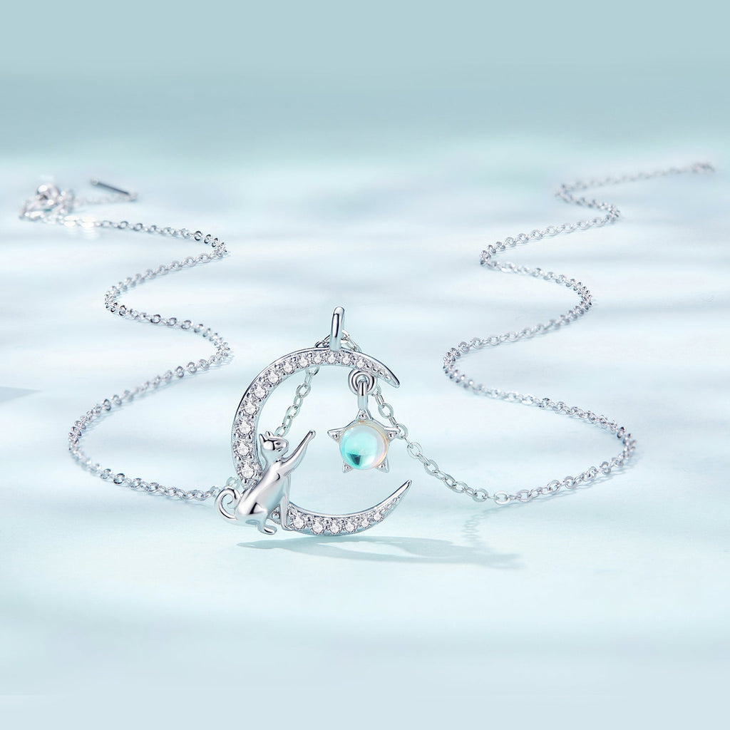 925 Sterling Silver Adjustable Moonstone Necklace with CZ Accents for Women
