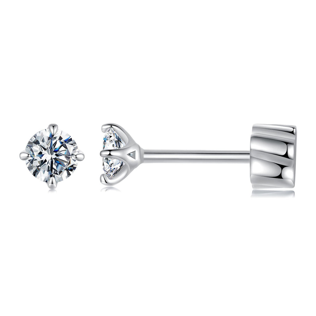 925 Sterling Silver Moissanite Stud Earrings for Women - 0.5ct, 0.6cm Size, White Gold Plated