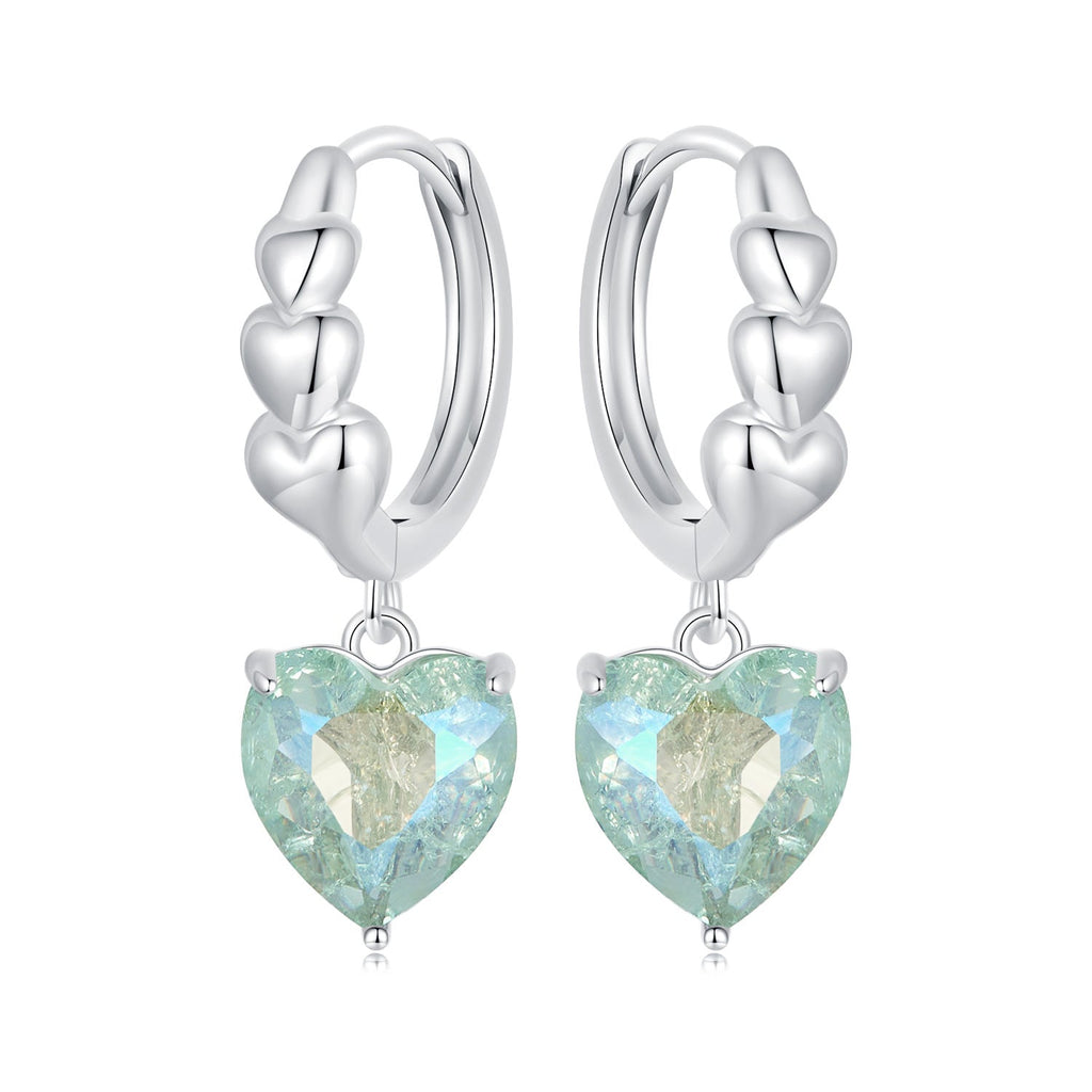 925 Sterling Silver Earrings with Transparent Glass, Plated White Gold, Size 23x8.5mm for Women