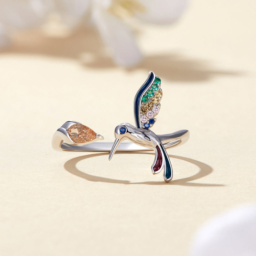 925 Sterling Silver Enamel Pavé Setting Ring for Women