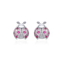 925 Sterling Silver Earrings with Pavé Setting CZ 1x0.9cm for Women