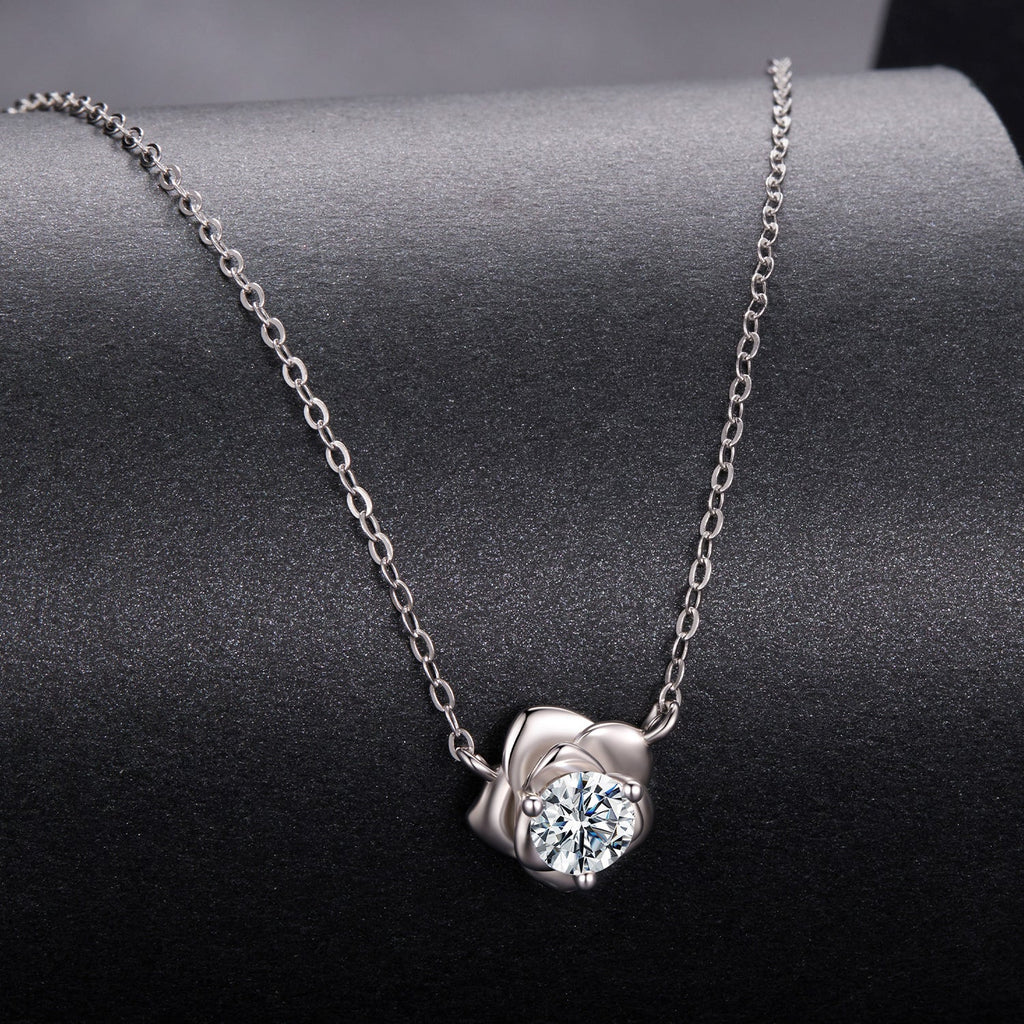 925 Sterling Silver Moissanite 0.5 Carat White Gold Plated Necklace for Women