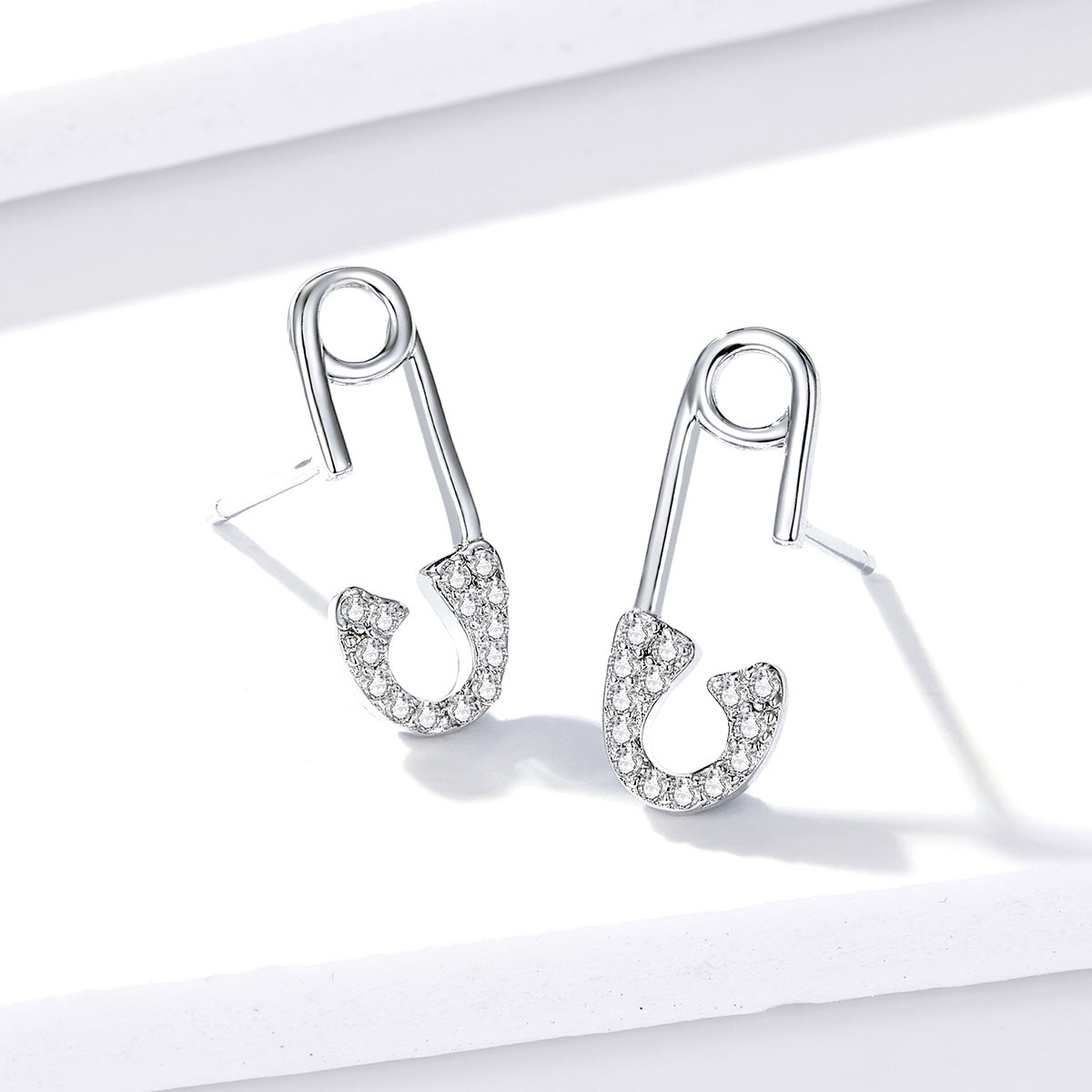 925 Sterling Silver Earrings for Women - 1.7x0.6cm, Platinum Plated with Pavé Setting CZ