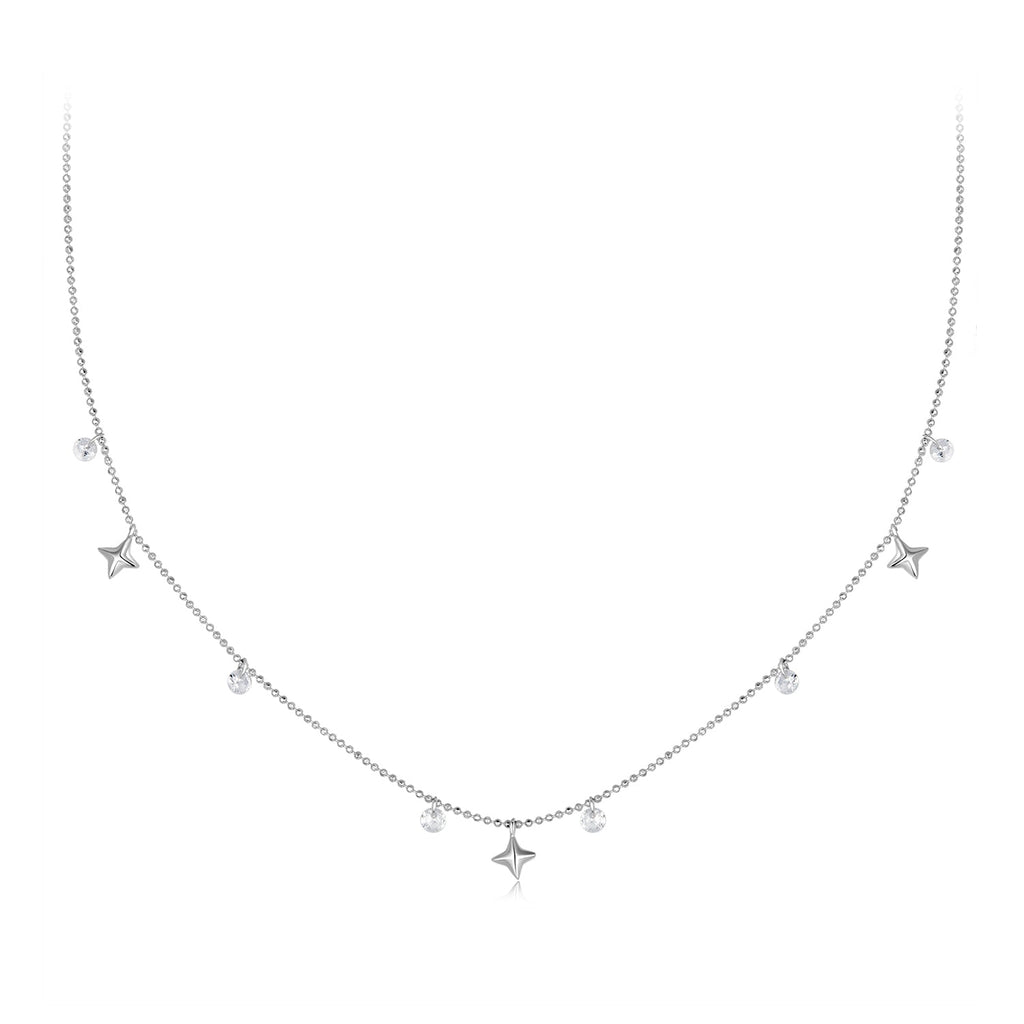 925 Sterling Silver Plated White Gold Pendant Necklace with CZ Charm for Women 38+6cm