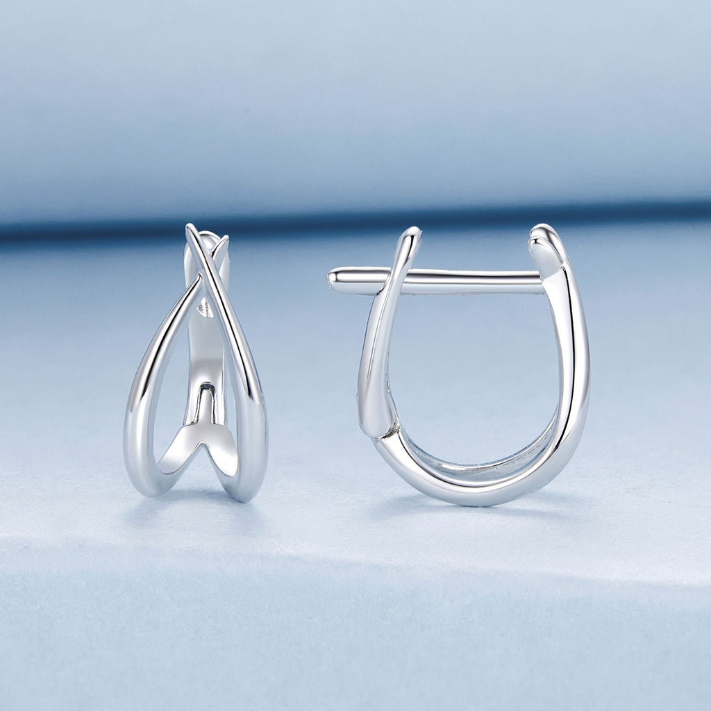 925 Sterling Silver Earrings 1.2x0.6cm with White Gold Plating for Women
