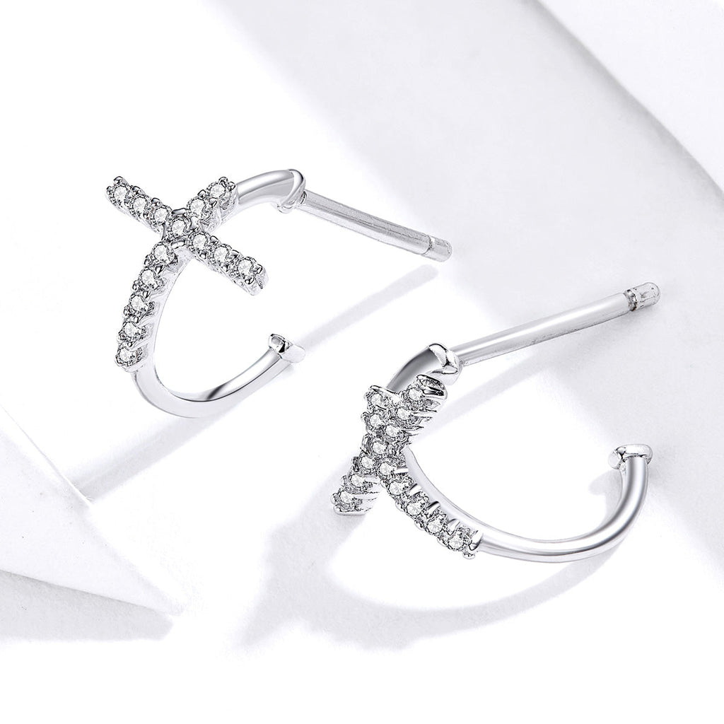 S925 Sterling Silver Earrings with Pavé Set CZ in Platinum Finish