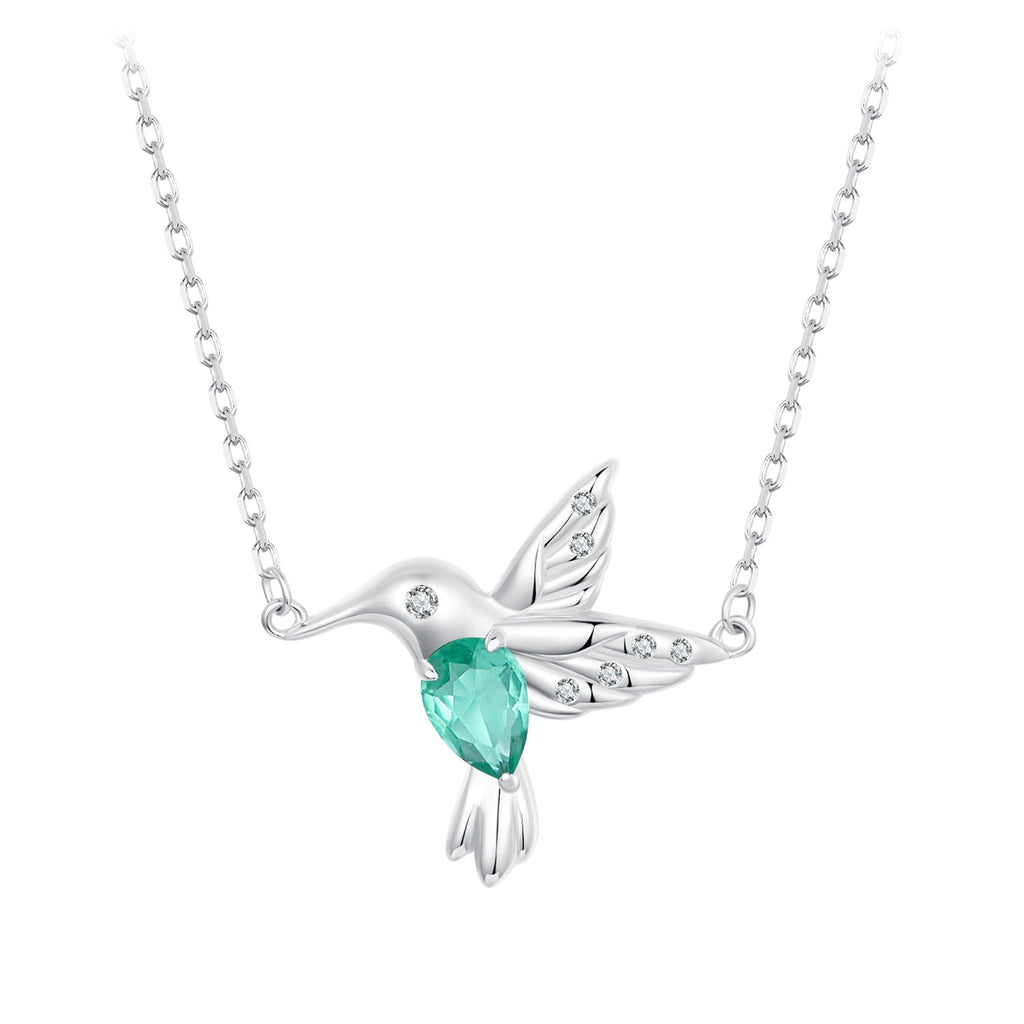 925 Sterling Silver Necklace with Transparent Glass and CZ in White Gold Plating for Women