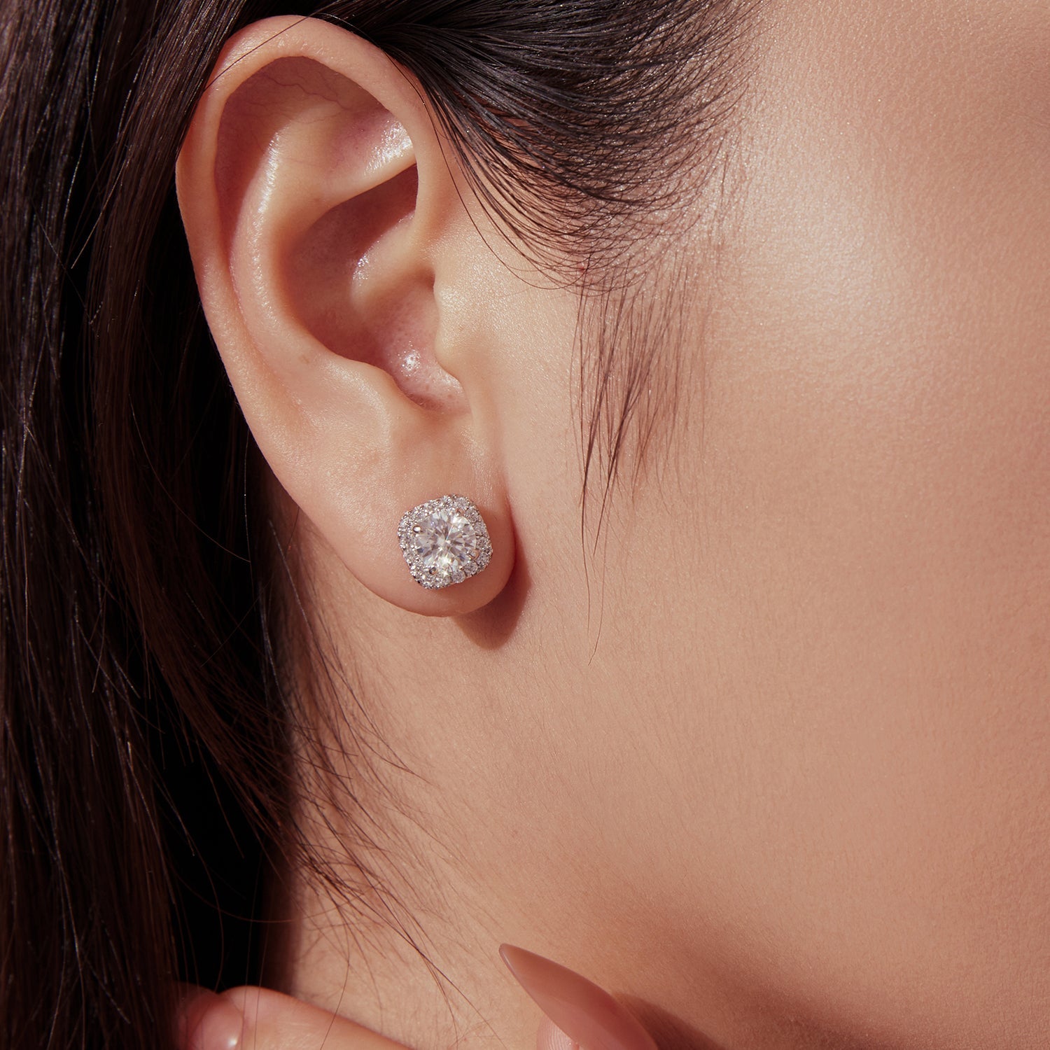 925 Sterling Silver Moissanite 1.0cm Earrings with Pavé Setting for Women