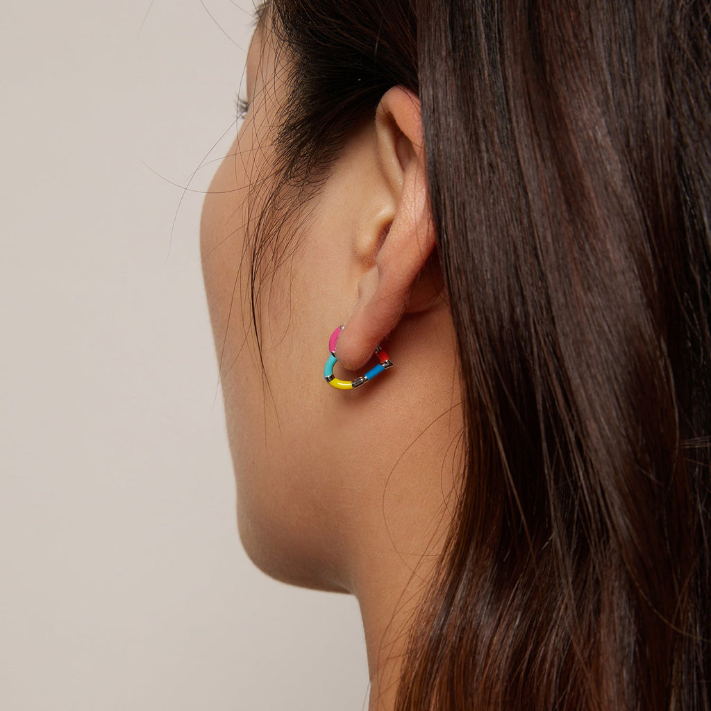 925 Sterling Silver Enamel Plated Earrings 14*2mm for Women