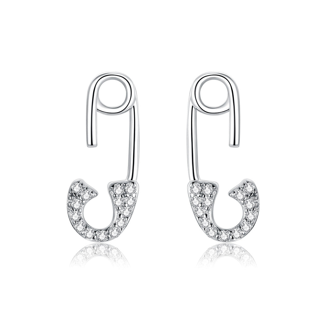 925 Sterling Silver Earrings for Women - 1.7x0.6cm, Platinum Plated with Pavé Setting CZ