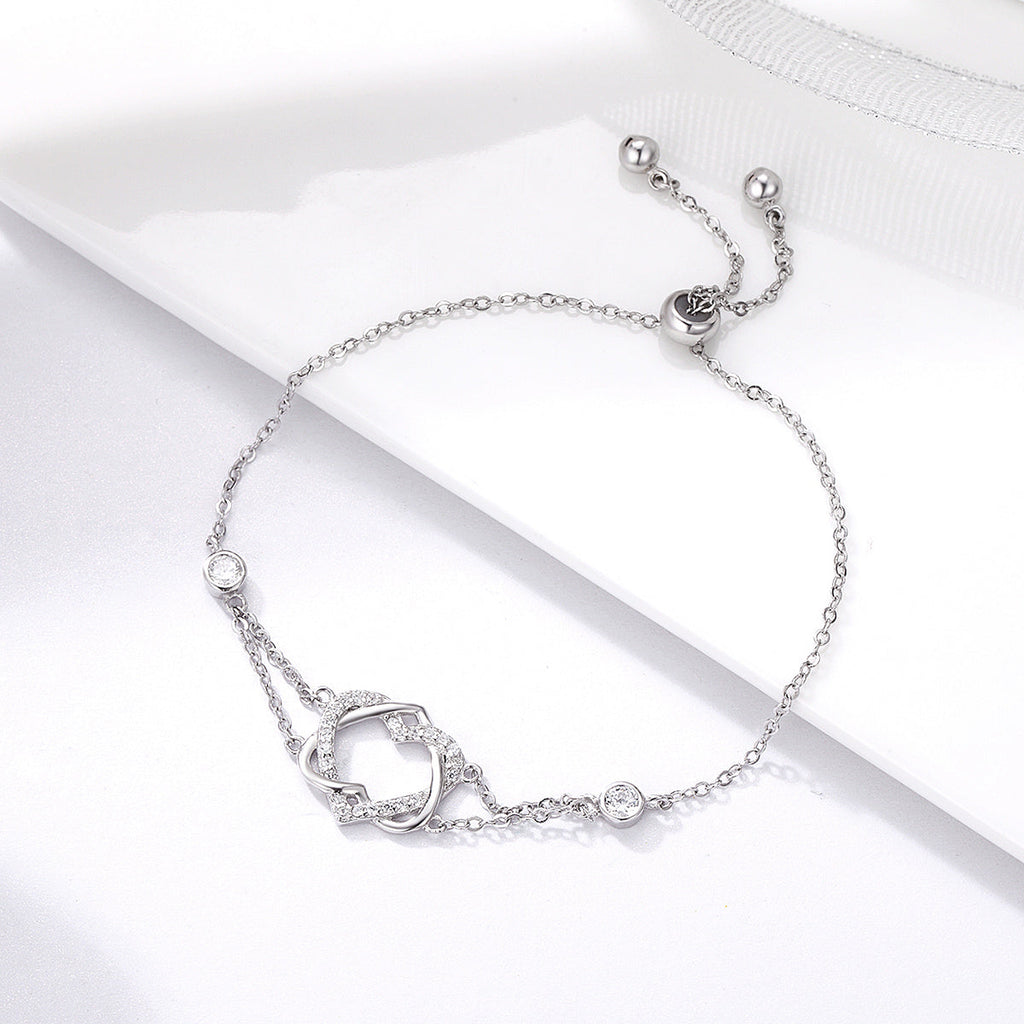 925 Sterling Silver Heart Shaped Bracelet 22CM for Women