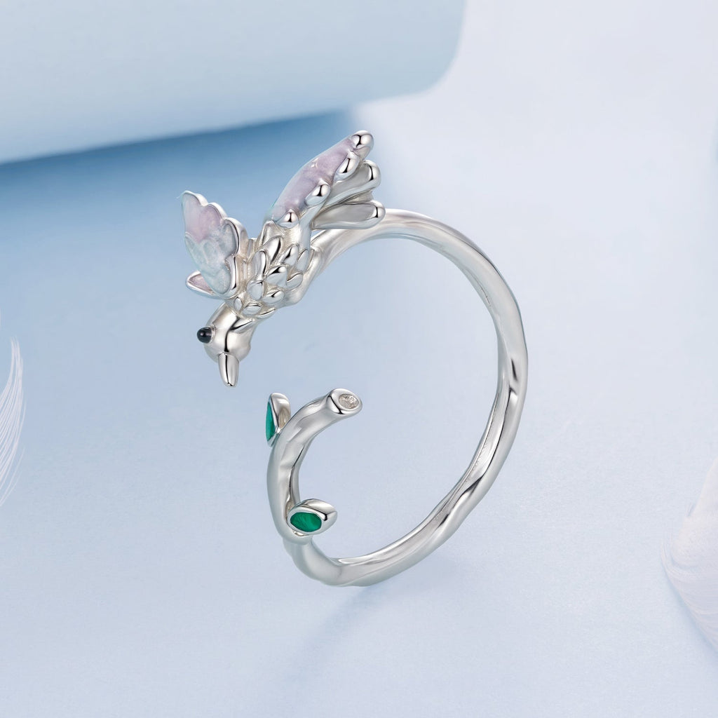 925 Sterling Silver Ring with Enamel and Oxidized Finish in Style E for Women