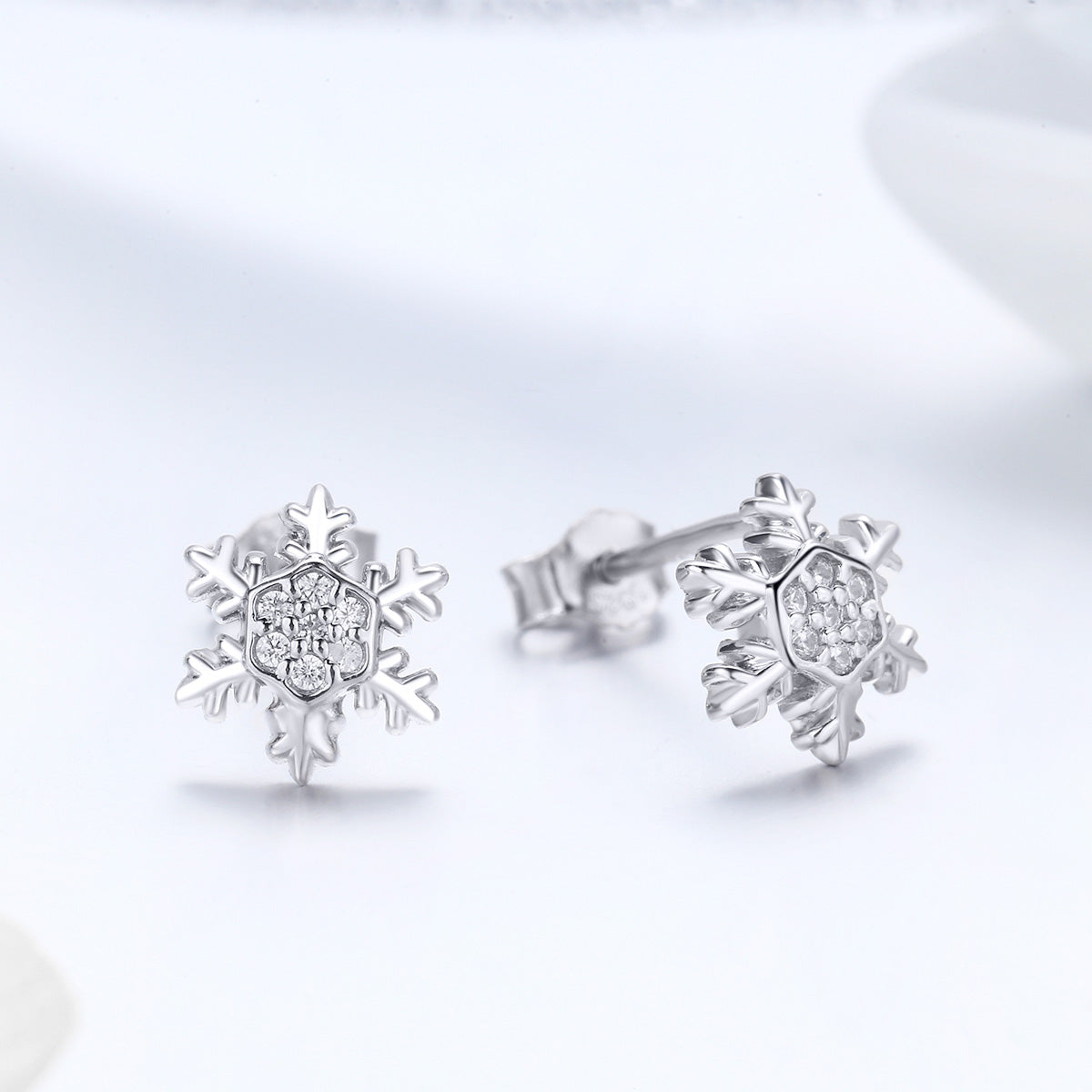 S925 Sterling Silver Earrings with CZ in Pavé Setting - 0.8*0.8cm for Women