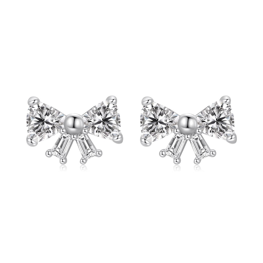 925 Sterling Silver White Gold Plated CZ Earrings for Women - 0.7x1.0cm