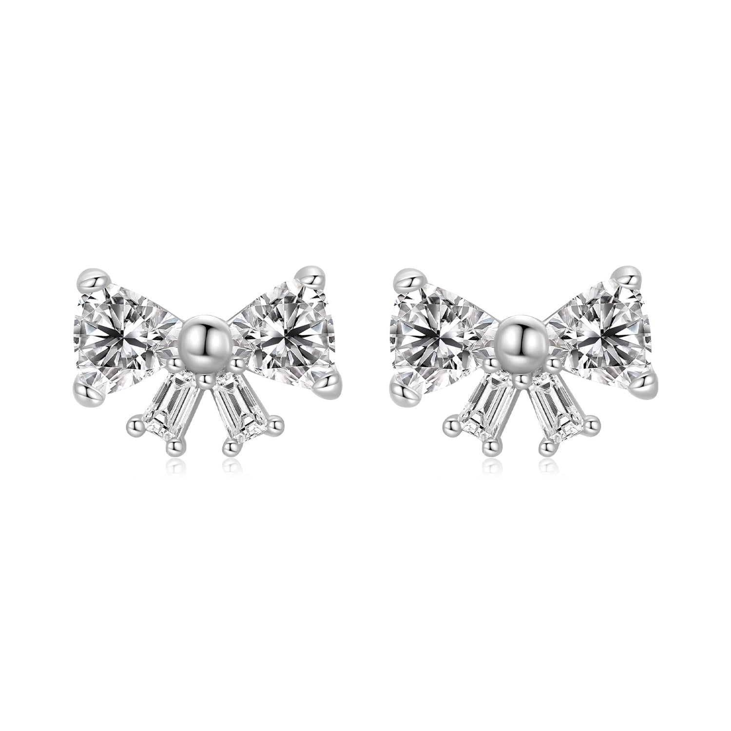 925 Sterling Silver White Gold Plated CZ Earrings for Women - 0.7x1.0cm