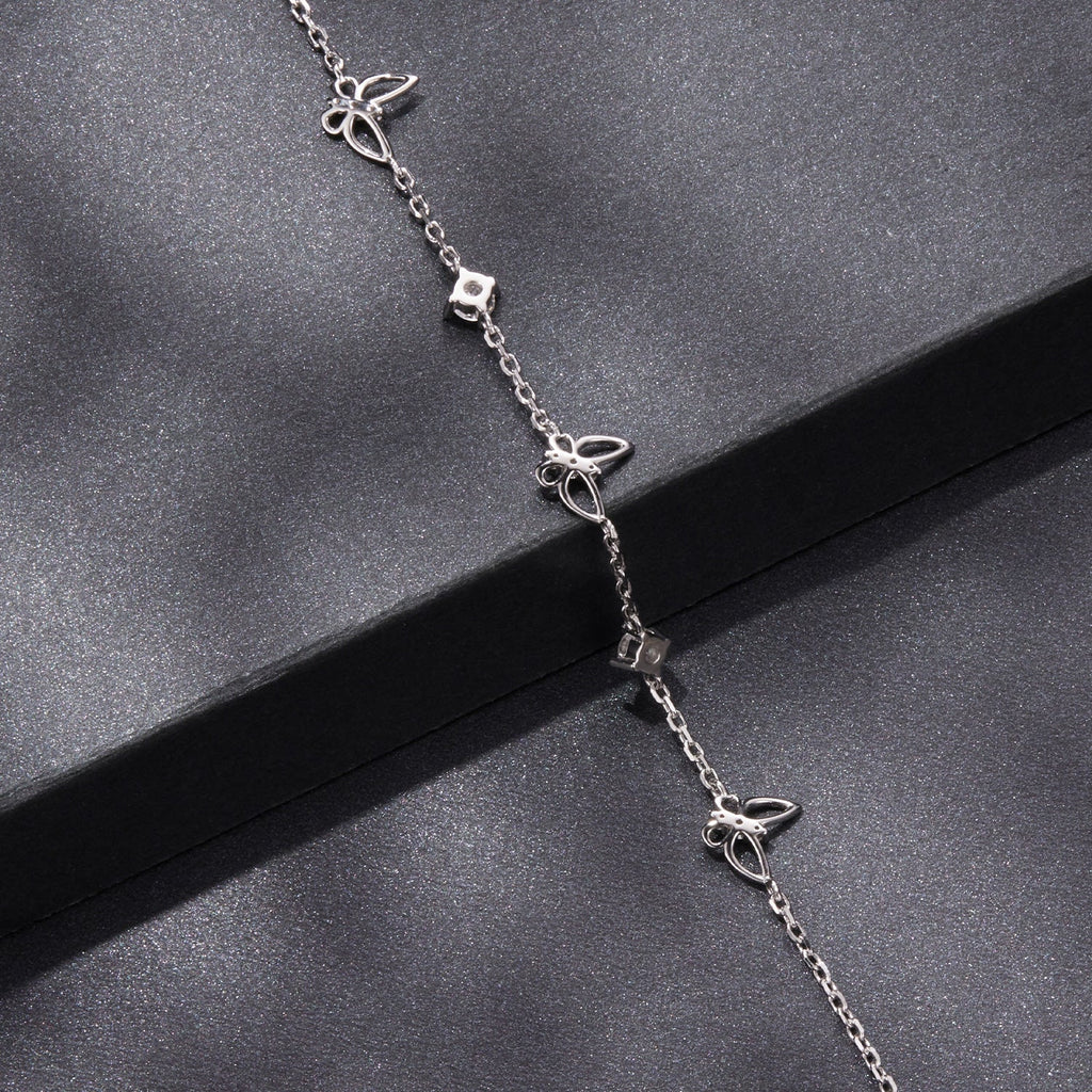 925 Sterling Silver White Gold Plated Bracelet with Moissanite, 15+6cm, for Women