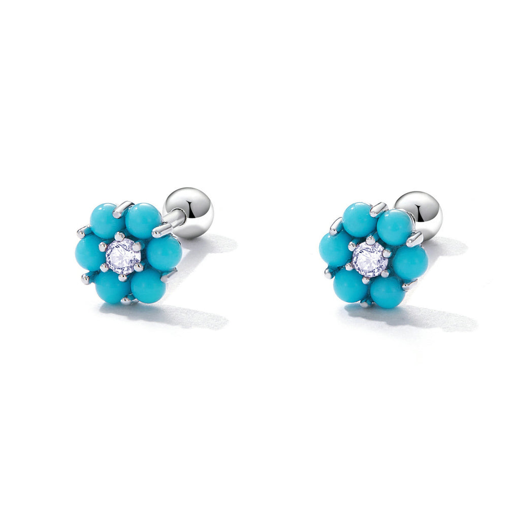 925 Sterling Silver Turquoise Pavé Setting CZ Earrings for Women