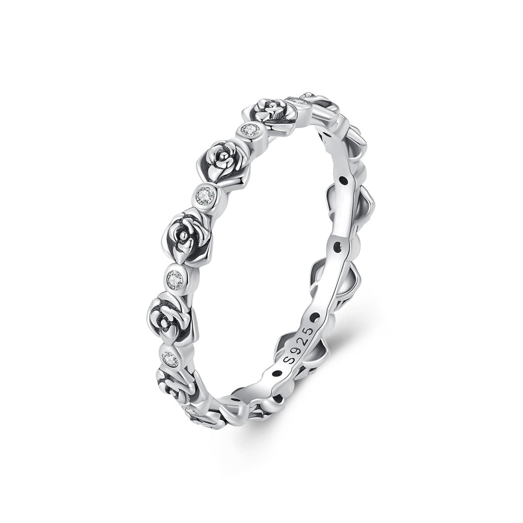 925 Sterling Silver Ring with Pavé Setting CZ - Size 6.0 - Oxidized Silver