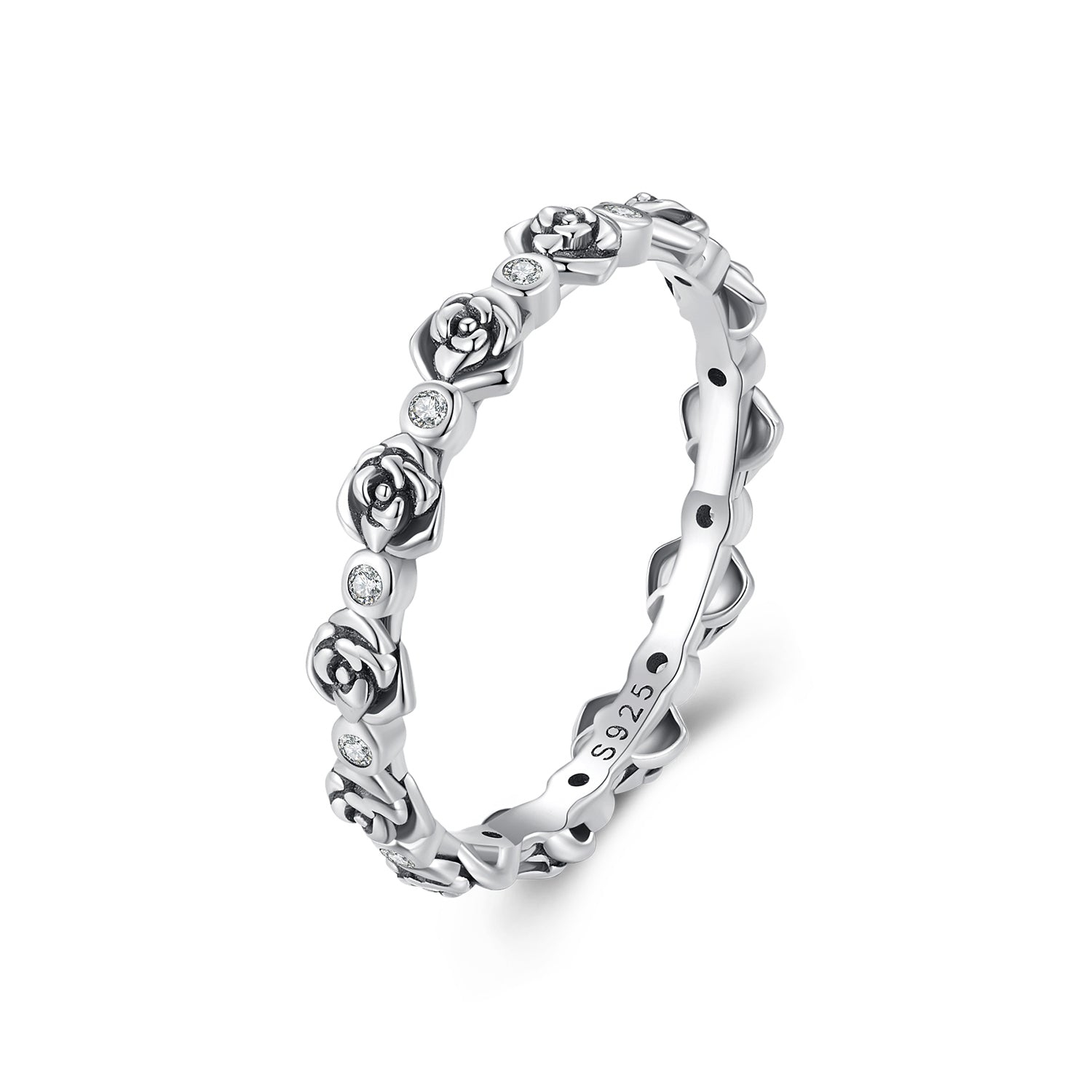 925 Sterling Silver Ring with Pavé Setting CZ - Size 6.0 - Oxidized Silver