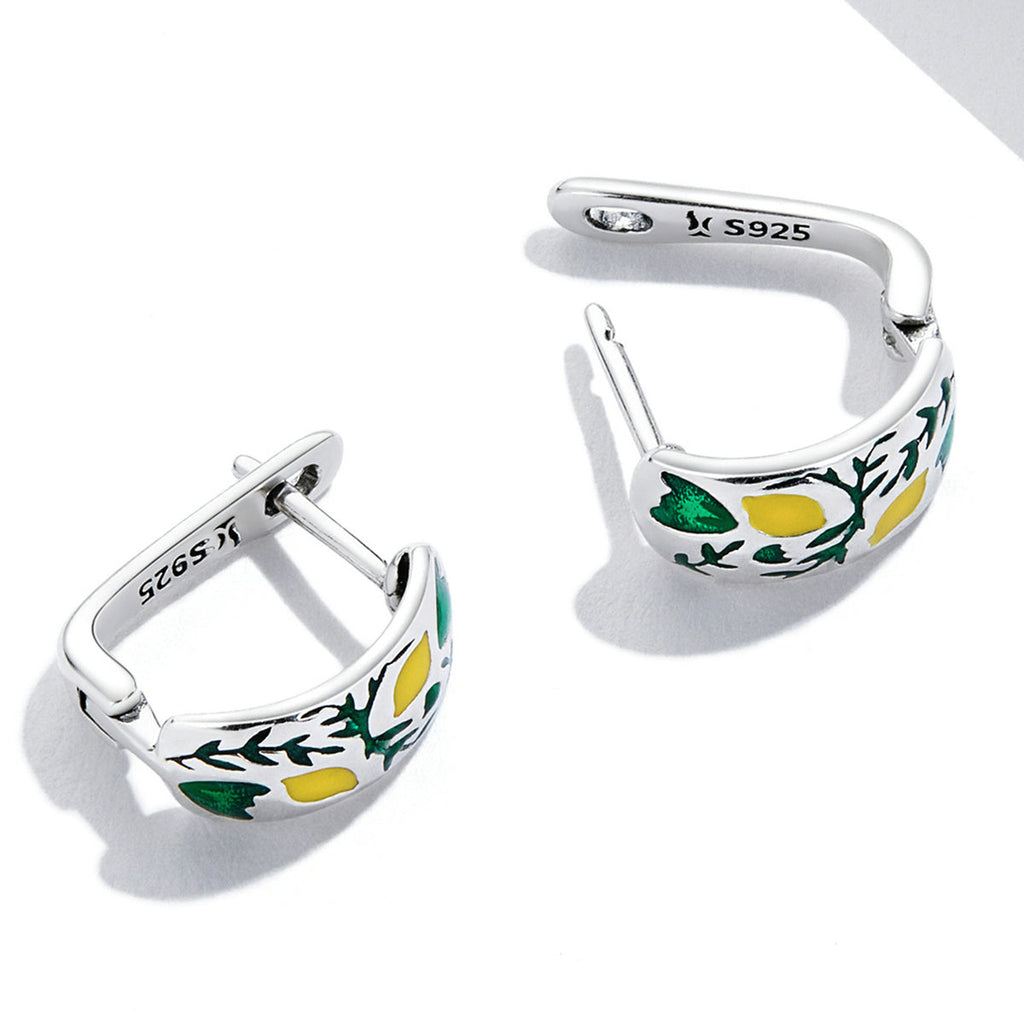 925 Sterling Silver Earrings for Women - Enamel Process - Oxidized Silver - 1.4x0.6 cm