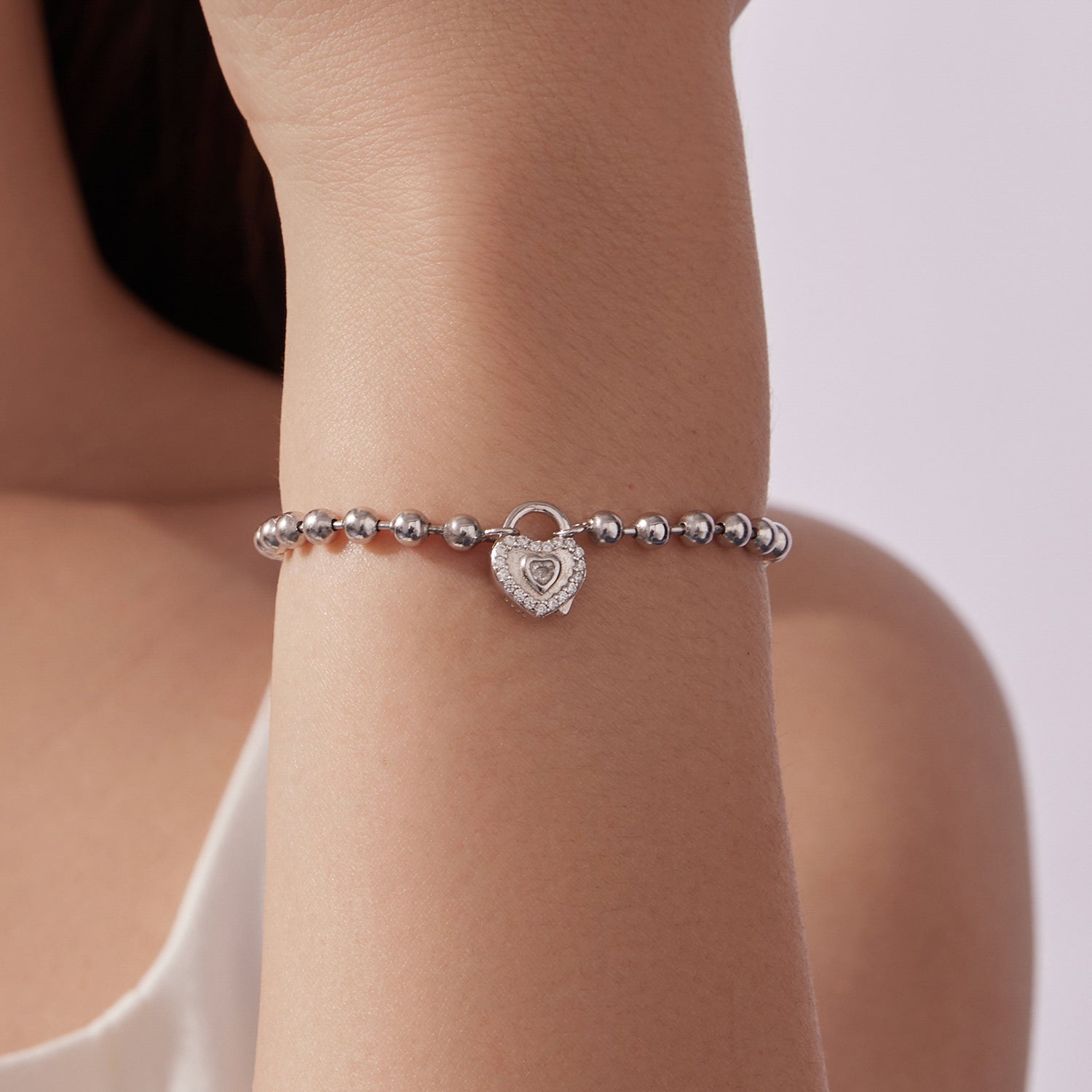 925 Sterling Silver White Gold Plated 17cm Bracelet with CZ Paved Setting for Women