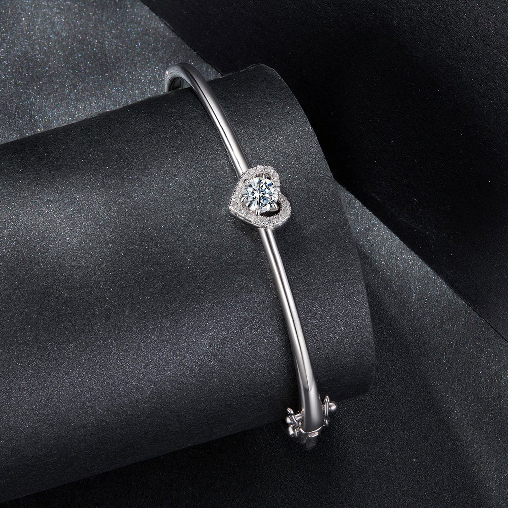 925 Sterling Silver Moissanite & CZ Bracelet Size 17 for Women