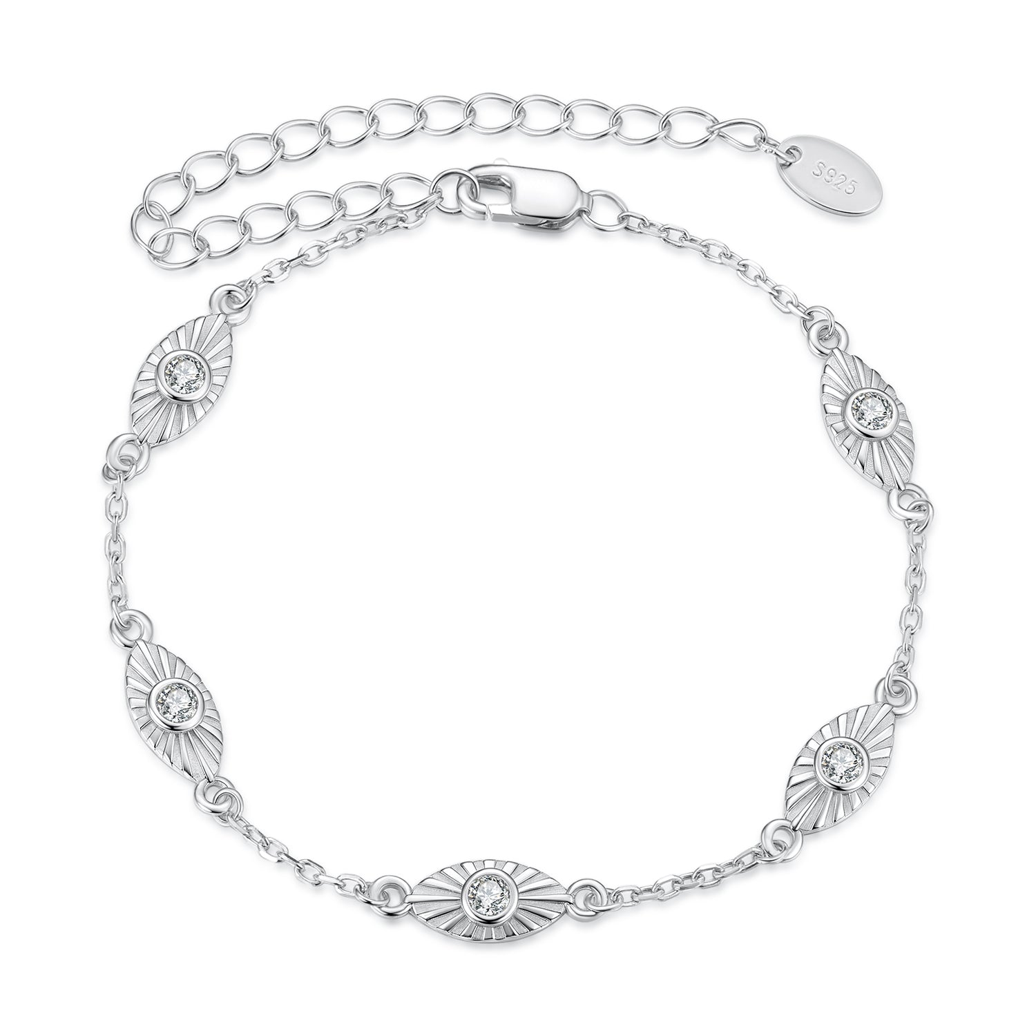 925 Sterling Silver White Gold Plated Bracelet with CZ Pendants for Women