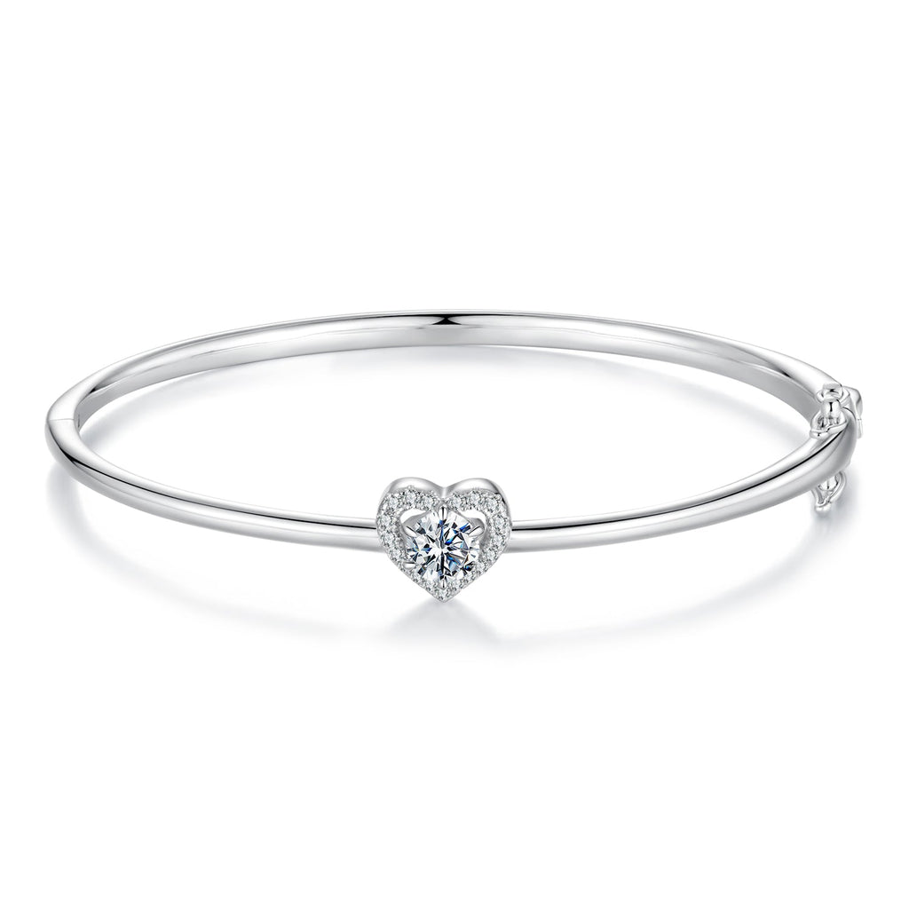 925 Sterling Silver Moissanite & CZ Bracelet Size 17 for Women