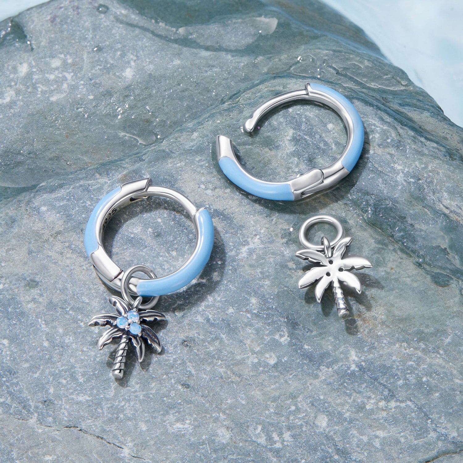 925 Sterling Silver Earrings with Nano Opal Stone and Enamel, Oxidized Finish