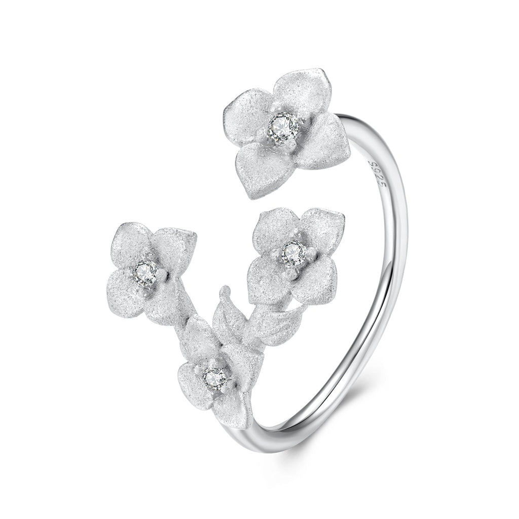 925 Sterling Silver Women's Ring with Pavé Set CZ and White Gold Plating - Style E