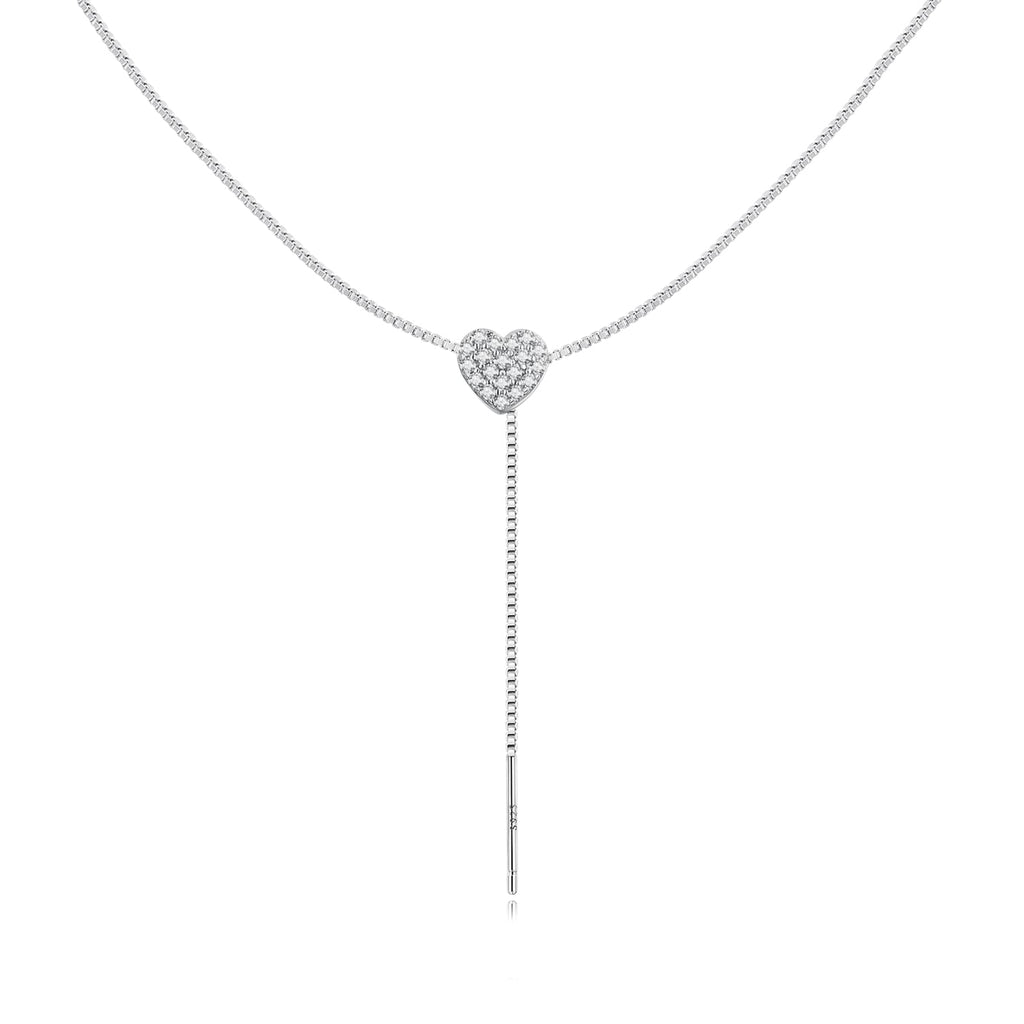 925 Sterling Silver Adjustable Necklace with CZ Pendant for Women