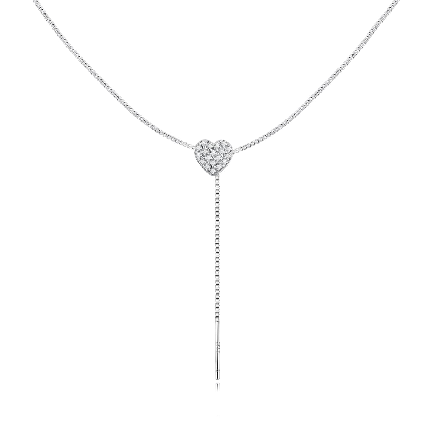 925 Sterling Silver Adjustable Necklace with CZ Pendant for Women