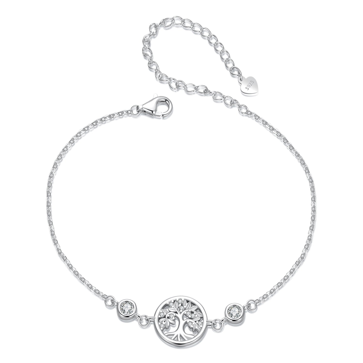 925 Sterling Silver White Gold Plated Bracelet with CZ Pendant