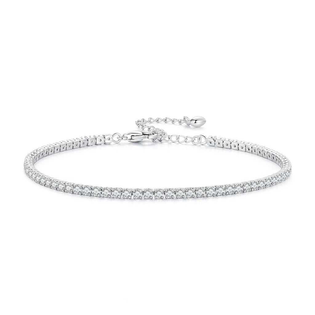 925 Sterling Silver Pavé Setting Bracelet with CZ for Women - Adjustable 18+5cm
